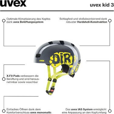 Дитячий велосипедний шолом uvex Kid 3, міцний, з регулюванням розміру та знімною підкладкою