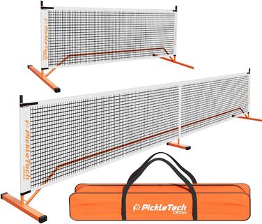 Версія PICKLETECH 6.0 Cross, портативна сітка 2-в-1 для піклболу, гра на відкритому повітрі, 6,0 м і половина корту 3,5 м, сітка для піклболу, регулювання USAPA, система сітки для піклболу розміру з сумкою для перенесення для помаранчевого/західного шевро