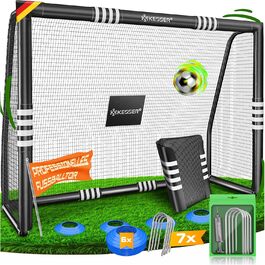 Футбольні ворота KESSER для саду, міцні, для тренувань, 85 x 240 x 160 см; 12,5 кілограмів з УФ-стійкою сіткою, сталевою рамою з м'якими накладками, кілочками, насосом, конусами, монтажним комплектом, для дітей і дорослих, 240 см