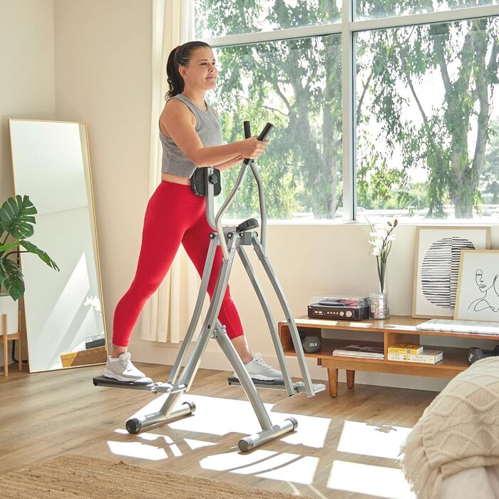 Орбітрек Sunny Health & Fitness SF-E902, повітряний кросстрейнер з LCD-монітором, складний, максимальна вага 100 кг, довжина кроку 762 мм, домашній тренажер, чорний