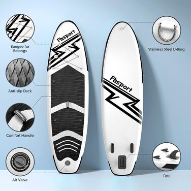 Преміальна надувна SUP-дошка FBSPORT для йоги, серфінгу, з антиковзким покриттям, веслом, насосом, ременем, сумкою та аксесуарами, для дорослих і підлітків