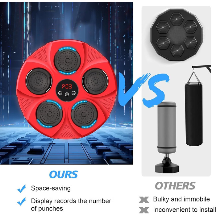 Музичний боксерський автомат LANPEW Настінна мішень для боксу Світлодіодна музична боксерська машина підтримує 9 режимів швидкості та режим підрахунку в приміщенні Дорослі та дитячі вправи з боксу (червоний, ротонді)