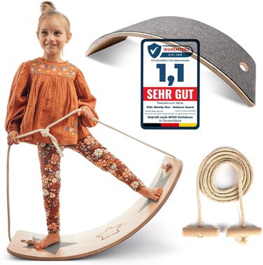 Дитяча балансувальна дошка Kids Woody Star 80x30 см з мотузкою, фетром та антиковзним покриттям, дерев'яна іграшка Монтессорі для дітей від 3 років