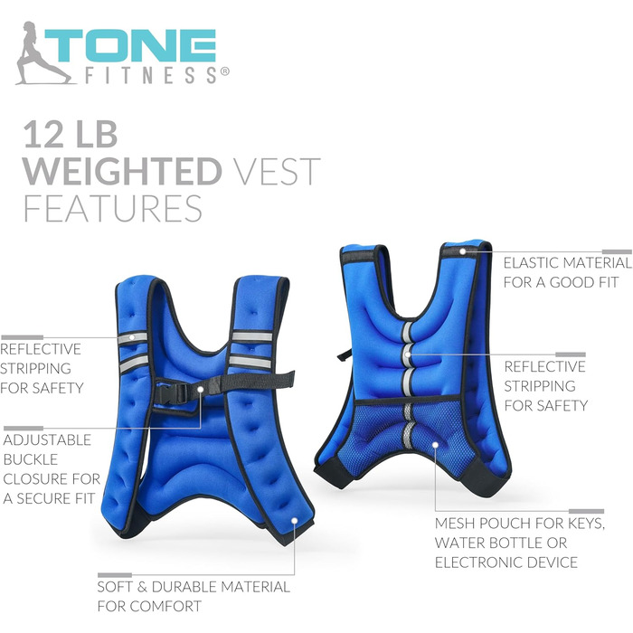 Жилет-обтяжувач Tone Fitness 5,4 кг, синій, для фітнесу