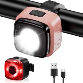 Велосипедний світлодіодний комплект Antimi StVZO, IPX5, USB-C, переднє та заднє світло (рожево-чорний)
