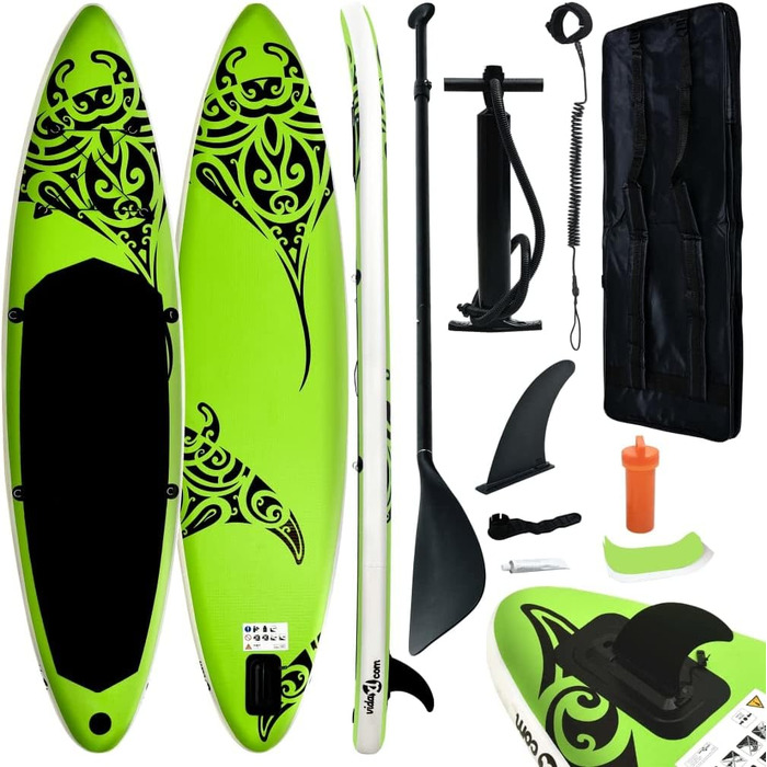 Надувна SUP дошка vidaXL 366x76x15 см, комплект, зелена