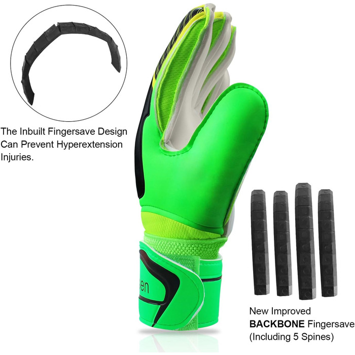 Рукавички воротарські Junior Unisex Super-Grip Fingersave зелені (р. 6)