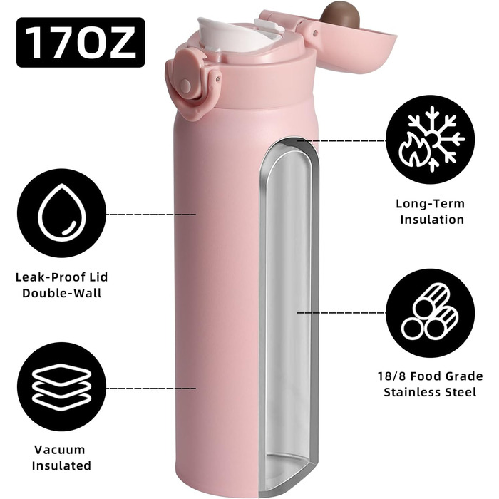 Термос Olerd Flask 2.5 л, 2 кружки, 24 год гарячий/холодний, рожевий