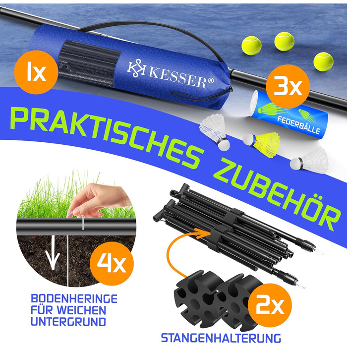 Сітка KESSER для бадмінтону/тенісу, регулювання висоти, аксесуари, сумка