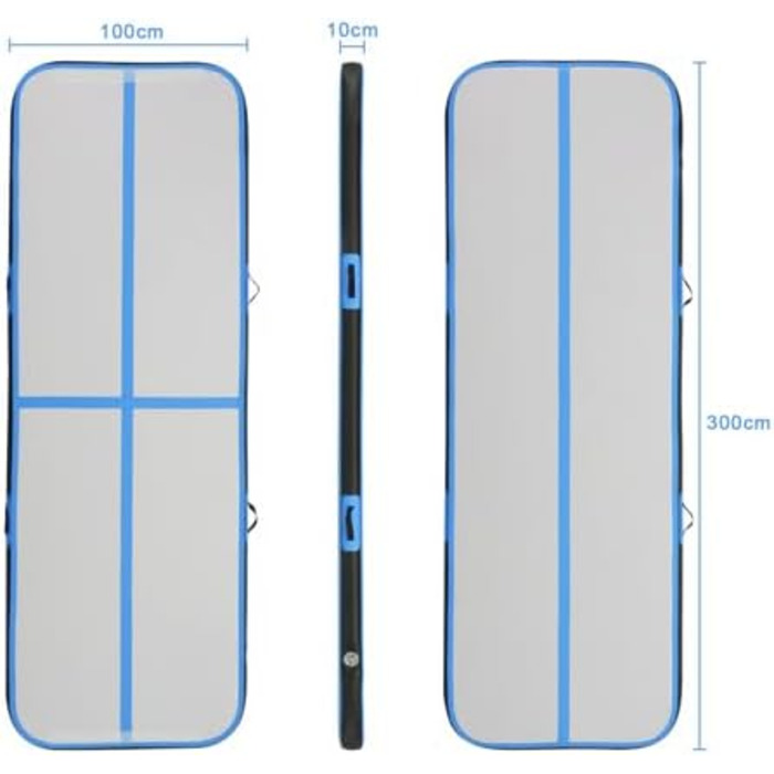 Килимок LEADZM Airtrack, 3 м килимок для тренажерного залу, надувний килимок для фітнесу, гімнастичний килимок, висота 10 см, ПВХ, з електричним повітряним насосом, критий тренажерний зал на відкритому повітрі тощо Синій