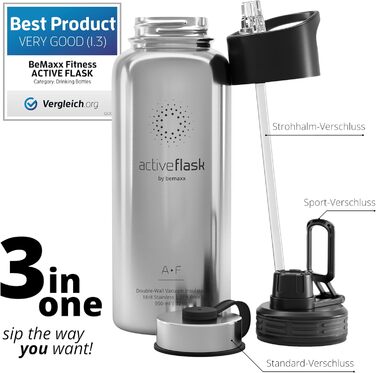 Пляшка ACTIVE FLASK 950 мл нерж. сталь, без бісфенолу А, герметична, ізольована