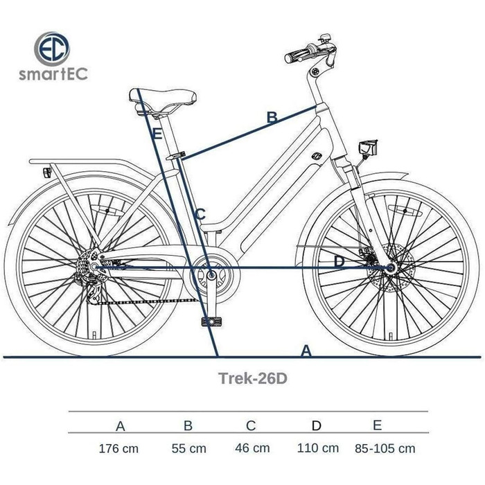 Міський електричний велосипед smartEC Trek-26D E-Bike Trekking 250W мотор заднього колеса Li-Ion акумулятор 36V/13Ah жіночий 26 дюймів  Запас ходу 90 км до 25 км/год