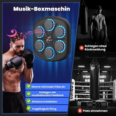 Музична боксерська машина з LED-підсвіткою, Bluetooth, 9 режимів швидкості та підрахунком ударів, електронний тренажер для дітей і дорослих, музичний бокс для дому та спортзалу