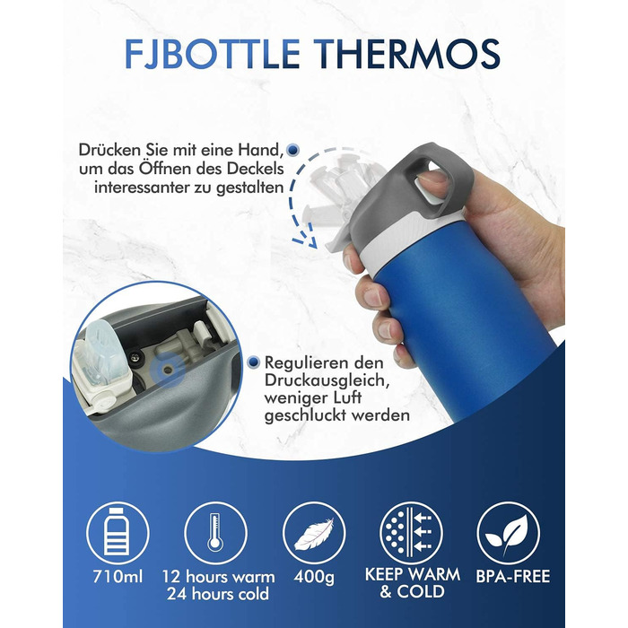 Термобутилка FEIJIAN FJbottle 710 мл з щіткою, нержавіюча сталь, синя