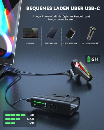 Світлодіодний комплект велосипедного світла 100 LUX, USB, водонепроникний IPX5, передній та задній ліхтар, StVZO, з функцією стоп-сигналу