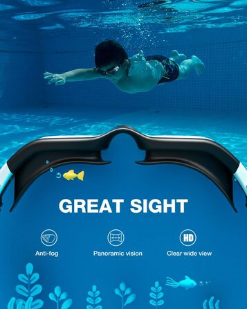 Окуляри для плавання ZIONOR Kids Swim Cap, Окуляри для плавання G1MINI Polarized Anti Fog із захистом від ультрафіолету для дівчаток і хлопчиків (8-14 років) (BlackWhite-Clear-No Polarized, чорна шапочка для плавання)