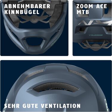 Повнолицевий шолом для дітей та підлітків - для новачків у гірському велосипеді - зі знімним захистом підборіддя (midnight blue, S (48-55 см))