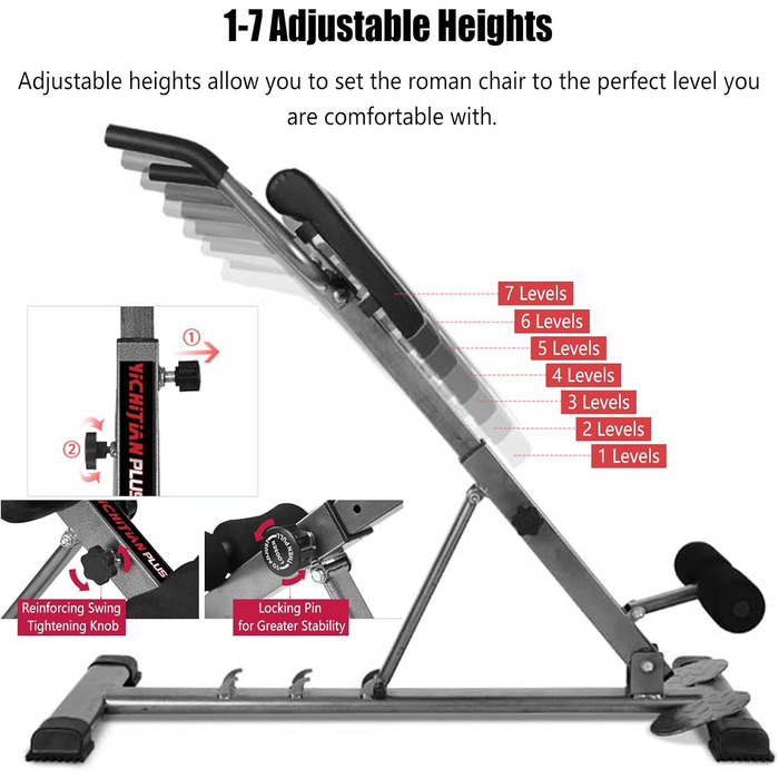 Римське крісло Машина для зворотної гіперекстензії, Сталеві гіпервправи Римський стілець Ергономічний, розбірний тренажер для тренування талії, живота, спини (колір червоний) червоний