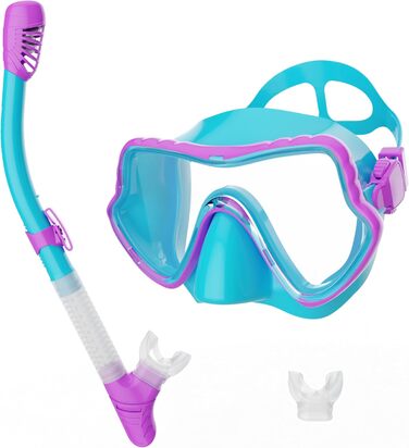 Набір трубок для дорослих - Маска для дайвінгу Taucherbrie Dry Snorkel with Breath Easy Airfow Tech & Anti-Fog Design для чоловіків і жінок (поставляється з додатковим мундштуком) (фіолетовий, синій, L), 2RISE SN02