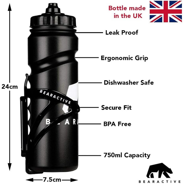 Клітка для пляшки Bearactive з пляшкою 750 мл, ковпачок з клапаном, чорна