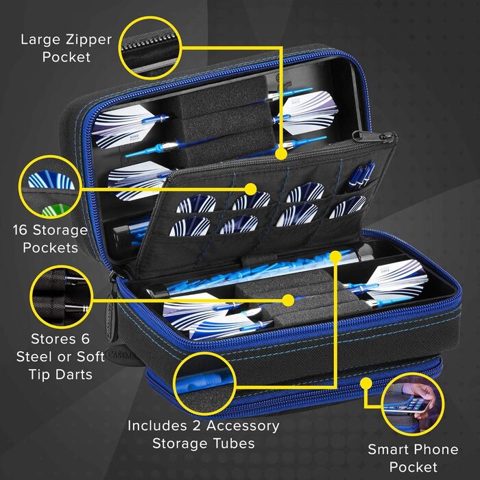 Сумка Casemaster Plazma Pro сапфір на 6 дротиків, велика кишеня