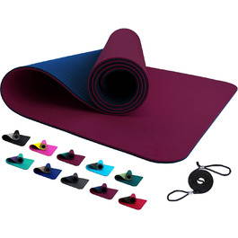 Килимок для тренувань FLXYA TPE Yoga Mat без фталатів 183 x 61 x 0,6 см, додатково з NBR Yoga Pad 25 x 61 x 1.5 см, не ковзає, подушки для фітнесу Подушка для коліна Подушка для йоги Килимок для занять спортом Пілатес малий ремінь для перенесення (баклажановий синій 0,6 см)