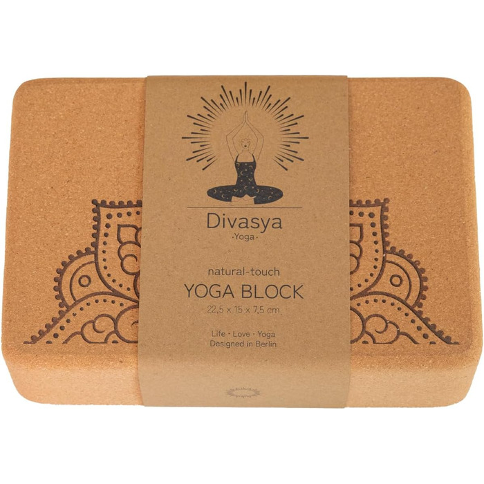 Блок Divasya Yoga 'natural touch з пробки/середнього розміру/закруглені кути/класичний посібник для йоги або аксесуари для йоги (1 мандала з коркового блоку)