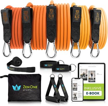 Фітнес-стрічки ZenOne Sports Resistance - Міцні фітнес-браслети - 5 стрічок опору - Набір еспандерів для домашніх тренувань - Спортивна гумка (помаранчева)