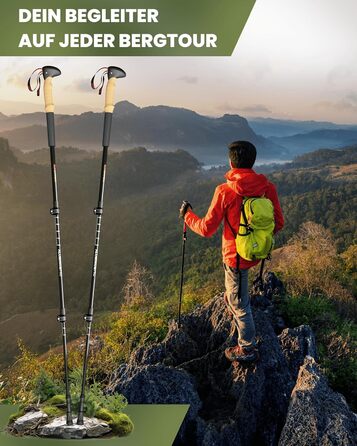 Трекінгові палки ALPENWERT з карбону або алюмінію, телескопічні, з корковою ручкою для жінок і чоловіків – для походів, скандинавської ходьби та лижних турів