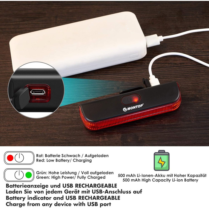 Світлодіодний набір велосипедних ліхтарів StVZO з USB акумулятором, переднє і заднє світло для дітей і дорослих