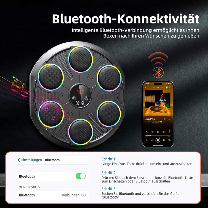 Музична бокс-машина HotHands для стіни, професійна, з LED підсвіткою, Bluetooth, 12 режимів швидкості, з боксерськими рукавичками, для дітей і дорослих