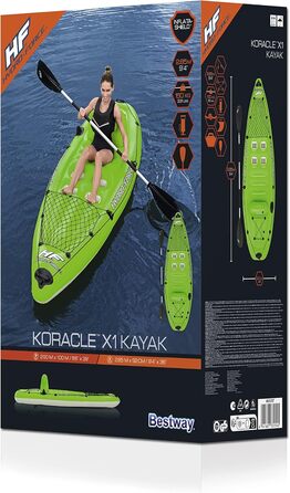 Надувний каяк Bestway Hydro-Force Koracle для риболовлі, комплект: ручний насос, весло, сумка, 1-місний човен, різні стилі