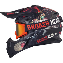 Мотокросовий шолом Broken Head Resolution Rot з окулярами MX-2, матовий чорний-червоний, розмір M (57-58 см)