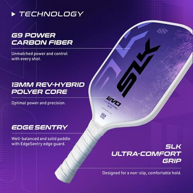 SLK Evo Power Hybrid & Soft ракетка для піклболу, фіберглас та G8 карбон, гібридна, фіолетова