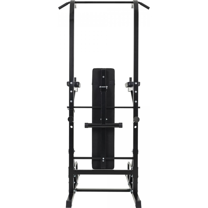 Силова станція GORILLA SPORTS Power Tower, складана лава, турнік, бруси, до 150 кг, чорна, багатофункціональний тренажер для дому