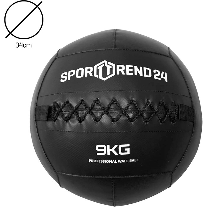 Настінний м'яч Sporttrend 24 3 кг, 4 кг, 5 кг, 6 кг, 7 кг, 8 кг, 9 кг, 10 кг, 12 кг в чорному кольорі Ваговий м'яч, Тренувальний м'яч, Вага, М'яч, М'ячі, Фітнес (чорний, 9 кг)