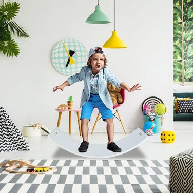 Балансувальна дошка CCLIFE з дерева для дітей від 3 років, з EVA матом, Montessori, 85x30 см, біла