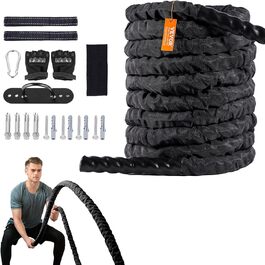 Тренувальна мотузка VEVOR Battle Rope, тренувальна мотузка, бойова мотузка довжиною 9.1 м, поліефірна тренувальна мотузка із захисним покриттям і якорем, ударна мотузка для домашнього тренажерного залу, тренування тіла, основні силові тренування