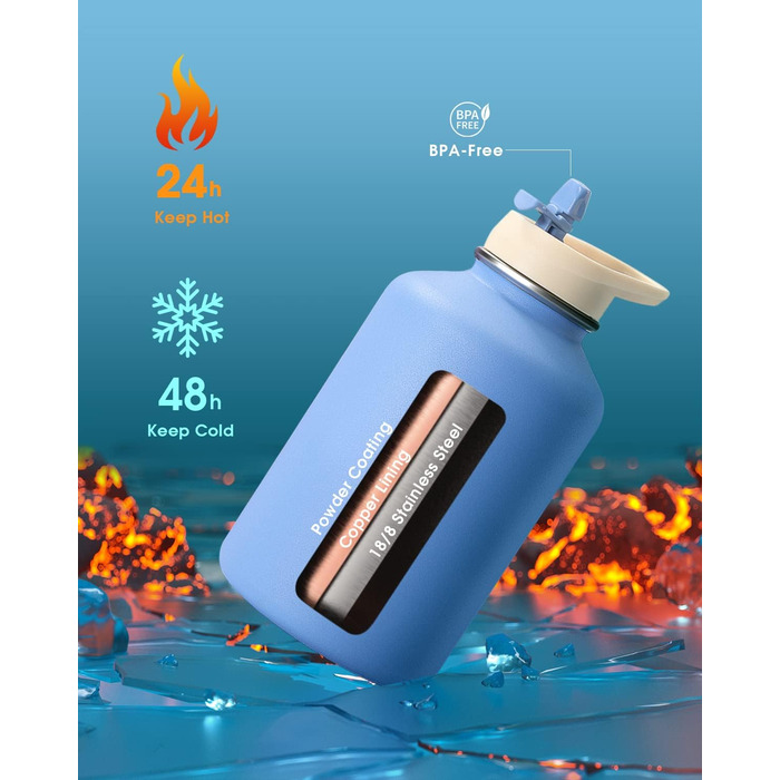 Пляшка для води Coolflask 2 л, шкіряний чохол, 48 годин холод, Polar Black