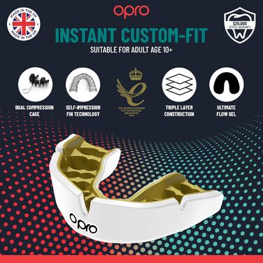 Маска для обличчя OPRO Instant Custom-Fit, революційна технологія регулювання для максимального комфорту та захисту, капа для регбі, боксу, хокею, бойових мистецтв (Сполучені Штати)