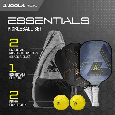 Ракетка для веслування JOOLA Pickleball Essentials зі скловолокнистою поверхнею, полімерним сердечником і сертифікацією USAPA - ідеально підходить для початківців і рекреаційних гравців (один розмір, комплект)