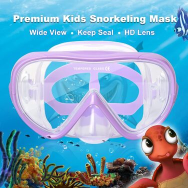 Набір для підводного плавання Kids, Окуляри для дайвінгу Kids Anti-og and Dry Snorkel - Маска для дайвінгу проти протікання Суха трубка Набір для підводного плавання для хлопчиків 4-14 (F, фіолетовий набір)