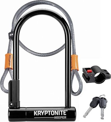 Велозамок Kryptonite Keeper Standard U-подібний, рівень безпеки 5/10, з петльовим тросом 120 см, кріпленням та 2 ключами, 10,2×20,3 см