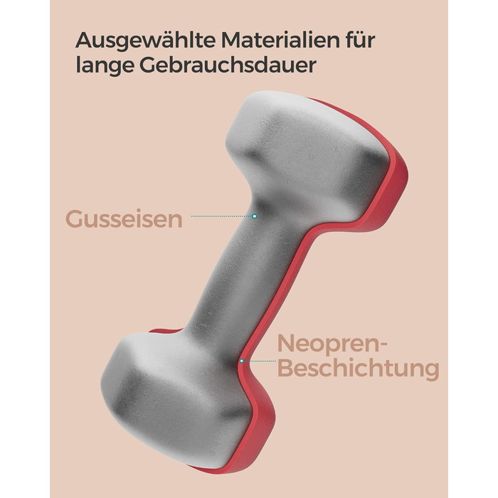 Гантелі SONGMICS, Набір з 2 шт. , Набір гантелей, Гантелі, Шестигранник, Неопренове покриття, Силові тренування, Тренування, Фітнес Тренування, Для Дому (2 x 4 кг, Ruby Red)