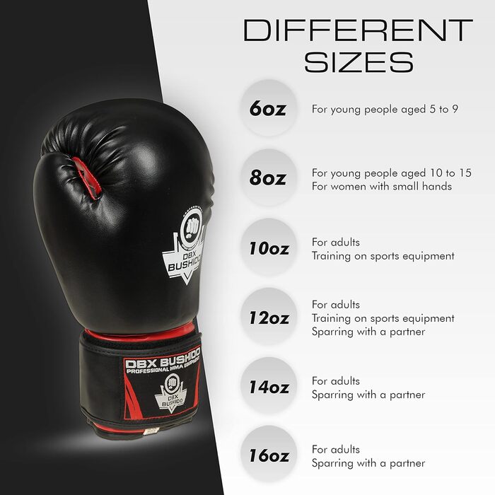 Боксерські рукавички DBX BUSHIDO SPORT ARB-407a для чоловіків, 8–16oz, для боксу і кікбоксингу