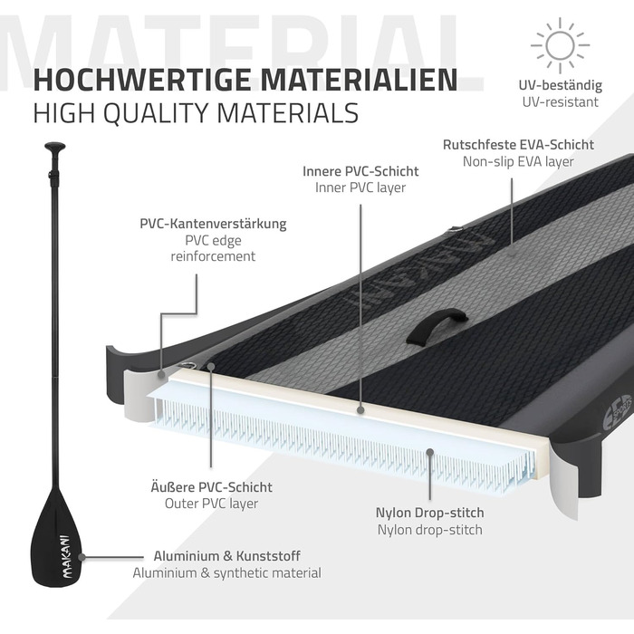 Надувна SUP-дошка ECD Germany Makani 320 см, до 150 кг, з регульованим алюмінієвим веслом і повним комплектом аксесуарів, різні кольори