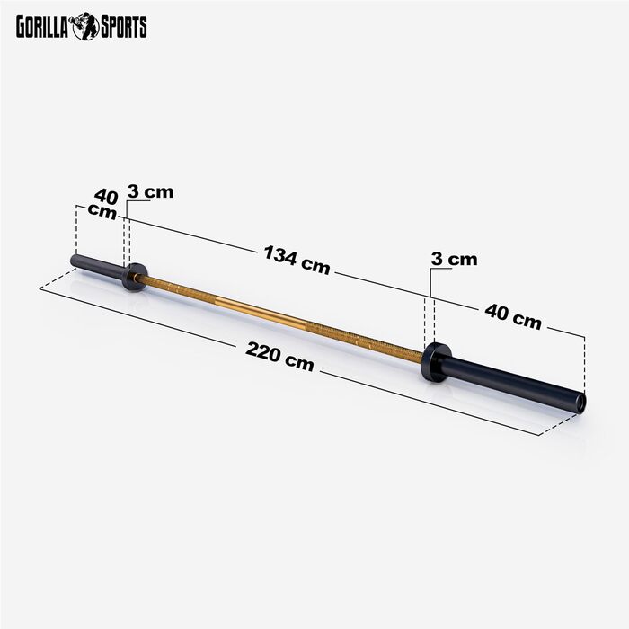 Штанга 220см 50мм 20кг сталь чорний/золотий