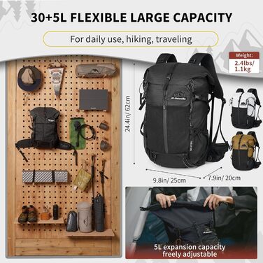 Рюкзак Naturehike 35 л водонепроникний туристичний для чоловіків і жінок, для подорожей, кемпінгу, трекінгу, чорний