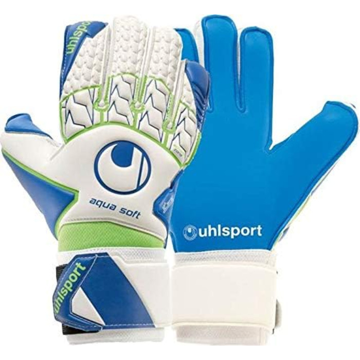 Рукавички воротаря uhlsport Aquasoft, чоловічі (р. 8, білий/синій/зелений)