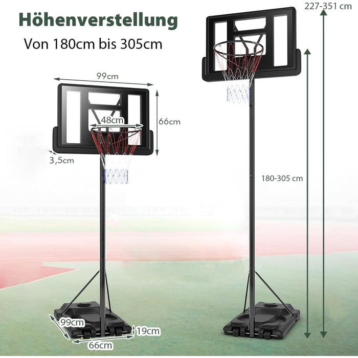 Баскетбольне кільце вуличне, баскетбольна стійка 180-305 см регульована по висоті, баскетбольне кільце з підставкою та 2 колесами, система обручів для дітей, дорослих, мобільна баскетбольна система Indoor Outdoor
